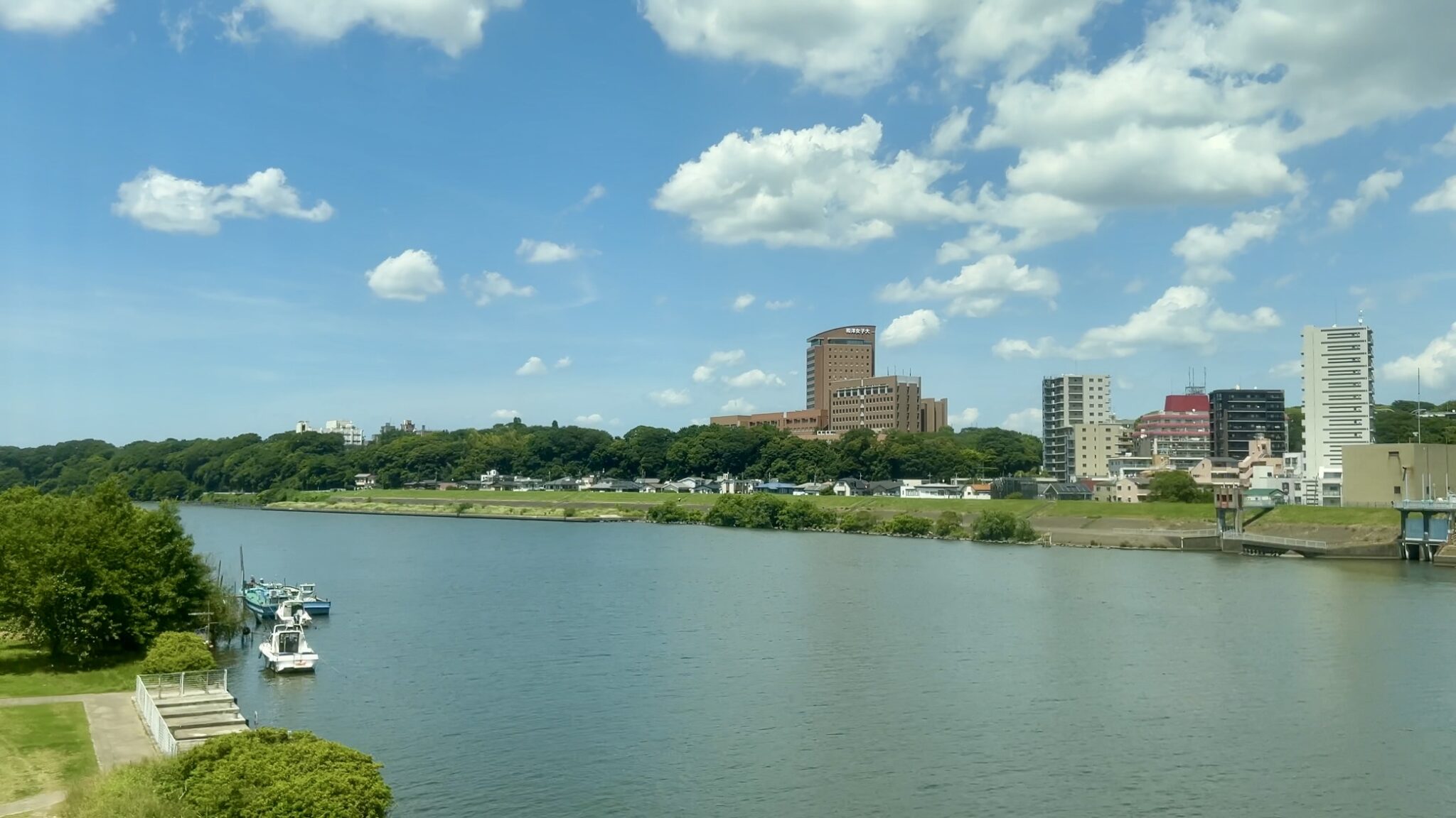 江戸川鉄橋城から国府台台地を望む